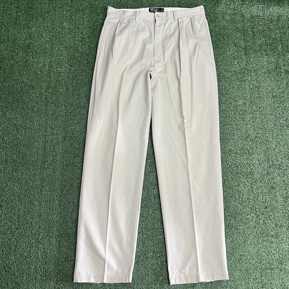 Vintage Polo Ralph Lauren Andrew Pants Mens 35x34 Khaki Double Pleated Chino